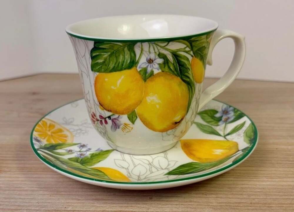 Grace Teaware Lemon Garden Fine Porcelain Tea Cup and Saucer